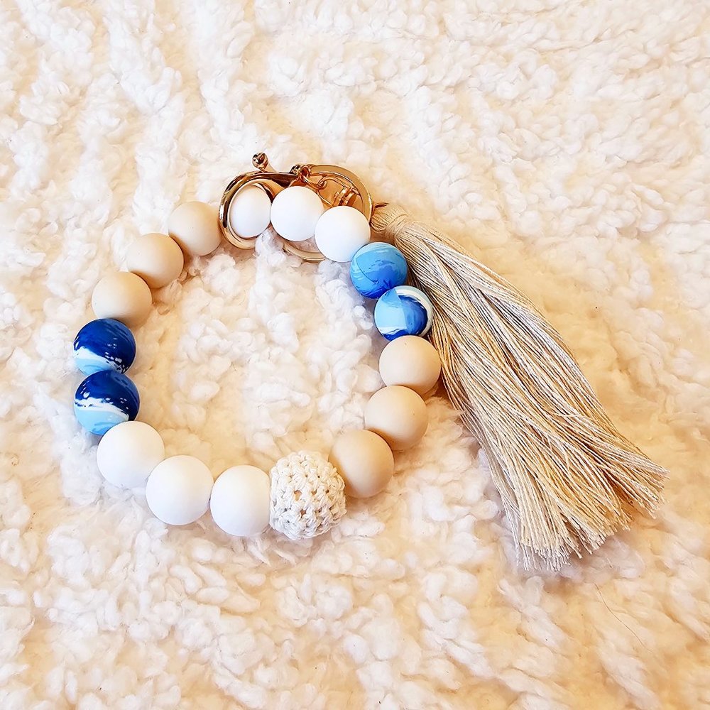 5/$25 Boho Beach Wristlet with Silicone Beads and Fringe Tassel